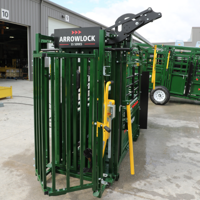 cattle crash gate installed on a Arrowquip 55 Series cattle chute