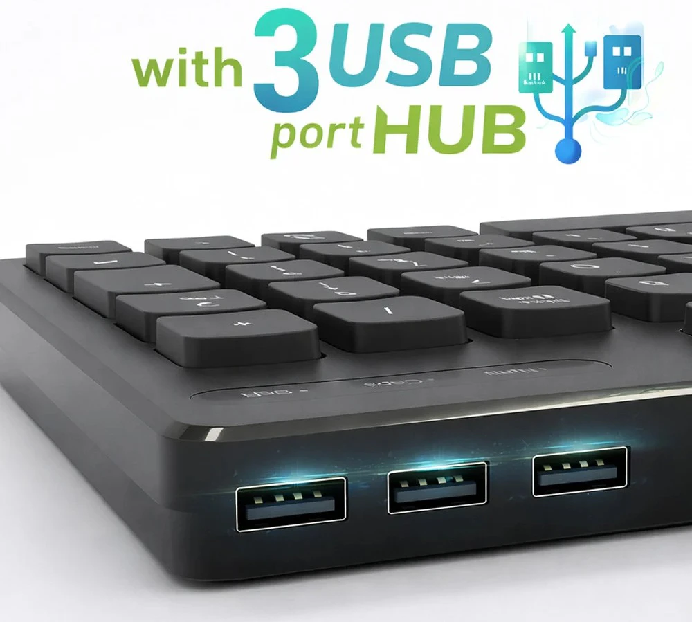 VBESTLIFE Tastiera USB Cablata Con Touchpad Multitouch Integrato - Ultra Sottile, Tasti A Forbice, Funzione HUB - Ergonomica Per Uso Industriale