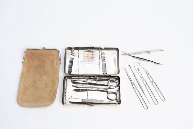 Various metal instruments from doctors bag.