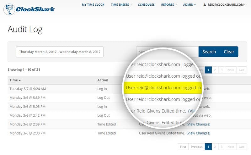 Time Tracking Audit Log