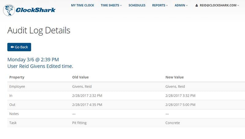 Time Tracking Audit Log