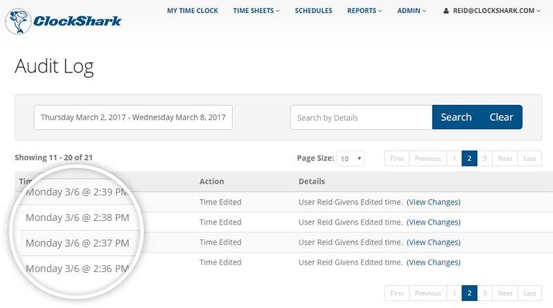 Time Tracking Audit Log