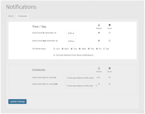 Set employee clock in and out notifications with timesheet reminders Set employee clock in and out notifications with timesheet reminders
