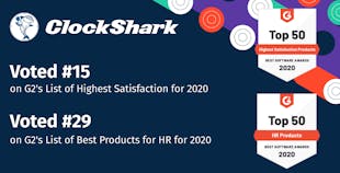 ClockShark Wins Best Software Award 2020 from G2 ClockShark Wins Best Software Award 2020 from G2