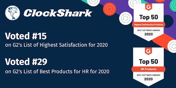 ClockShark Wins Best Software Award 2020 from G2 ClockShark Wins Best Software Award 2020 from G2