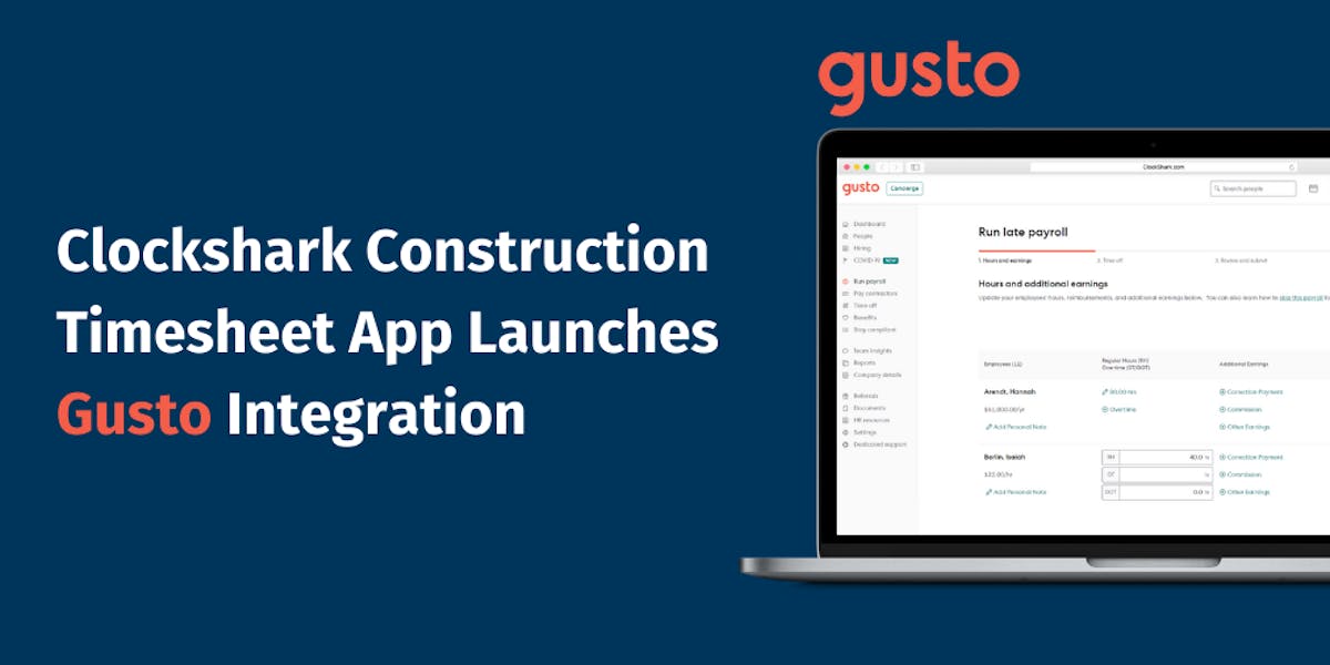 Clockshark Construction Timesheet App Launches Gusto Integration