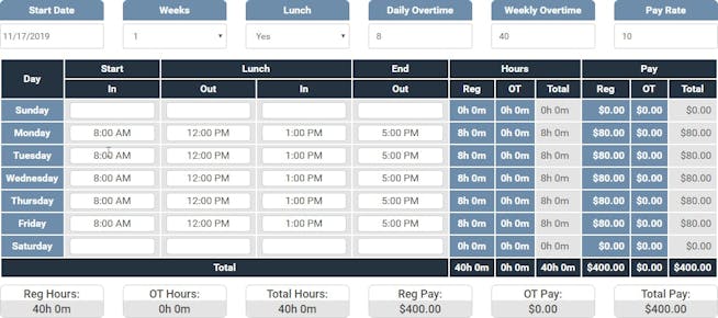 Timesheet Calculator Timesheet Calculator