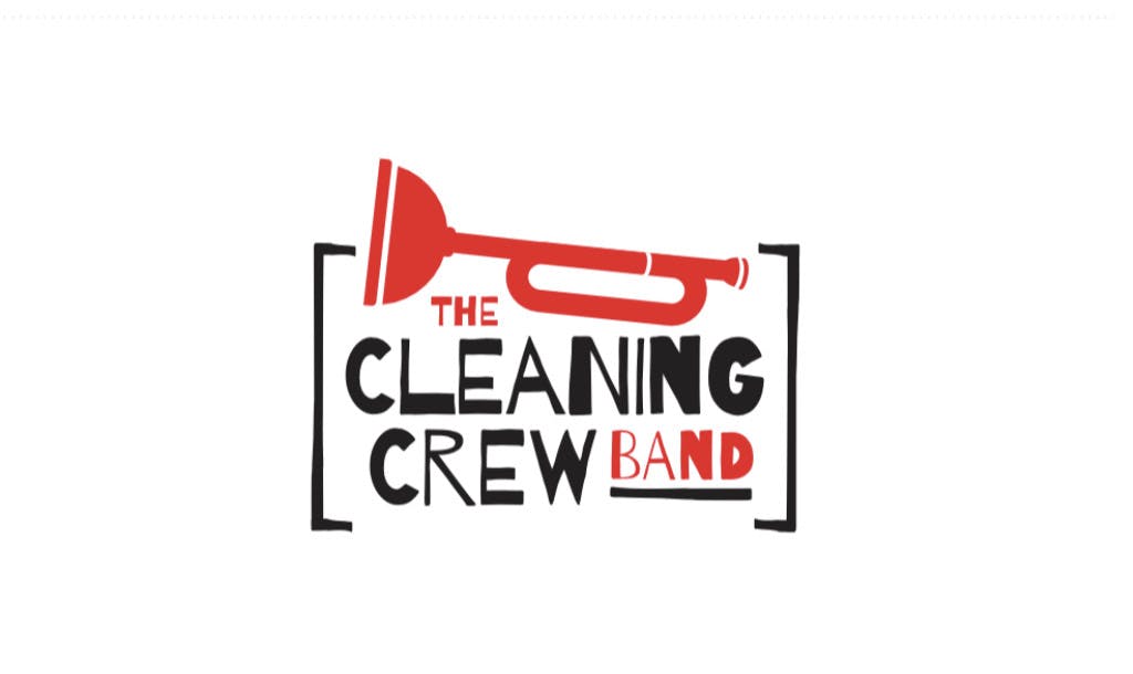 Russ Williamson 5 piece jazz band called "the cleaning crew" logo. Located in chattanooga, tennesee