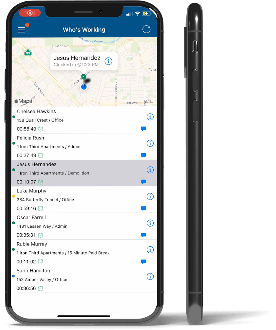 Who's Working Now? - Pinpoint the GPS location of every employee on the clock