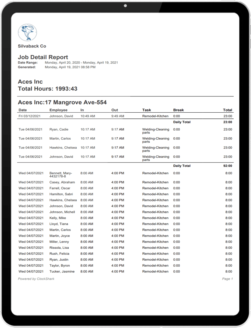 ClockShark Timesheet Reporting - Know exactly who did what and when