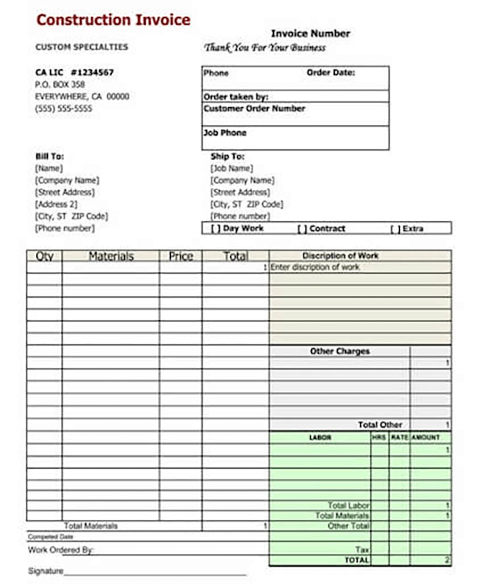 Construction Invoice Template Construction Invoice Template