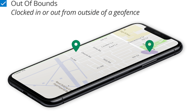 Smartphone map showing out-of-bounds geofence markers.