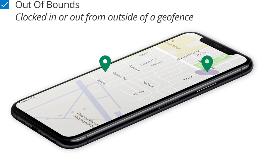 Smartphone map showing out-of-bounds geofence markers.