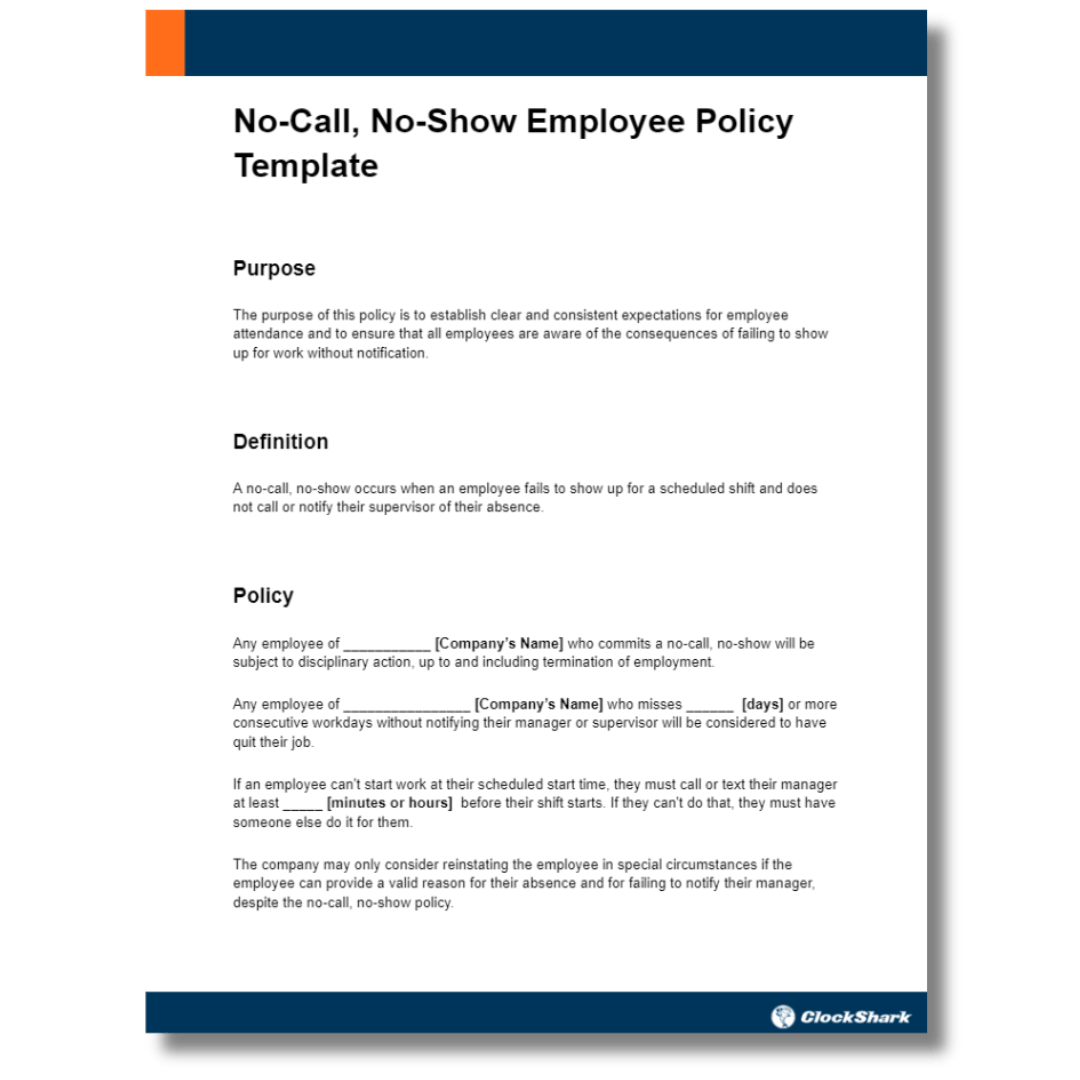 No-Call, No-Show Policy Template No-Call, No-Show Policy Template