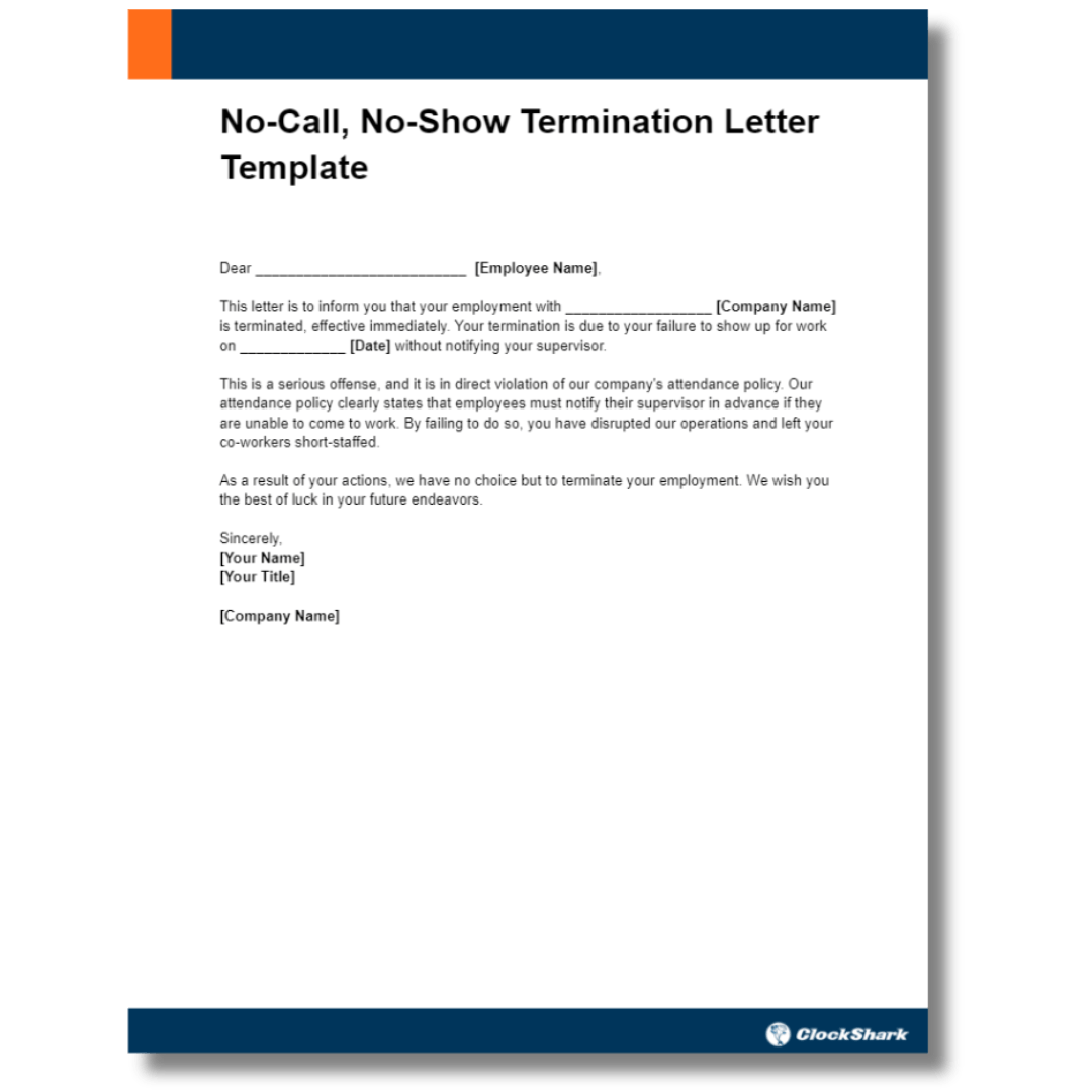 No-Call, No-Show Termination Letter Template No-Call, No-Show Termination Letter Template