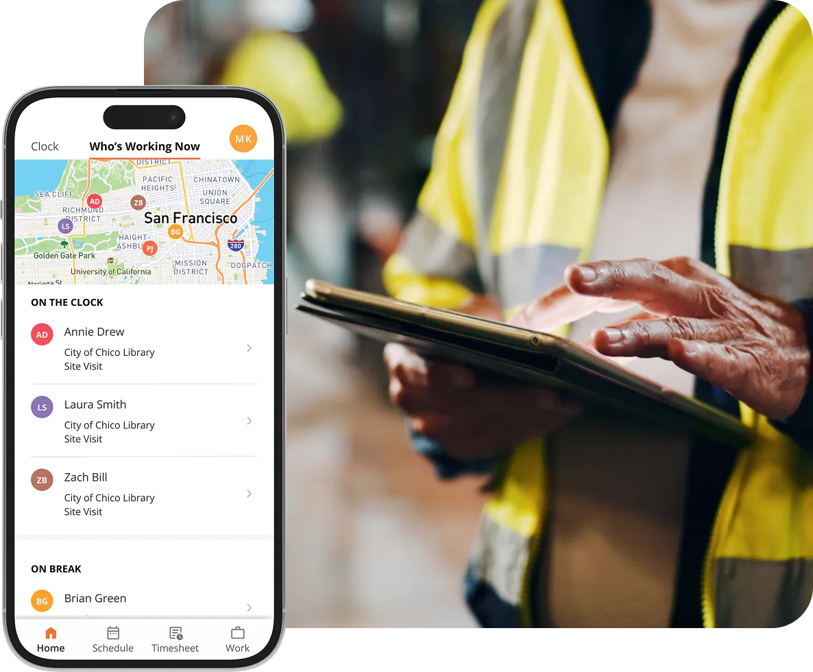 Manager views live crew locations with ClockShark’s geofenced time tracking.