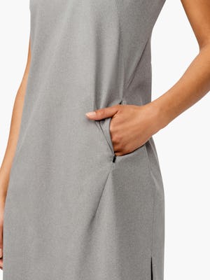 Women's Grey Heather Kinetic A-Line Dress on Model in Close-up of Pocket