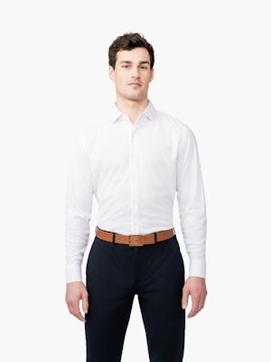 Men's White Brushed Apollo dress shirt model facing forward