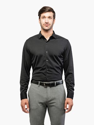 Men’s Black Brushed Apollo Dress Shirt model facing forward 
