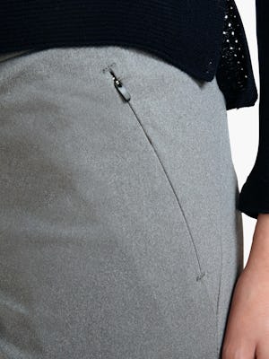 Women's Grey Heather Kinetic Slim Pant on Model in Close-up of Zipper Pocket