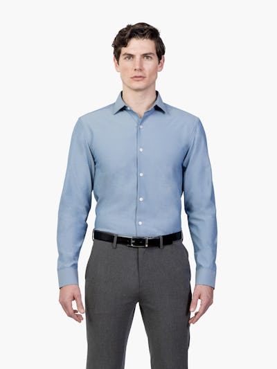 Men’s Sky Blue Oxford Brushed Apollo Dress Shirt model facing forward 