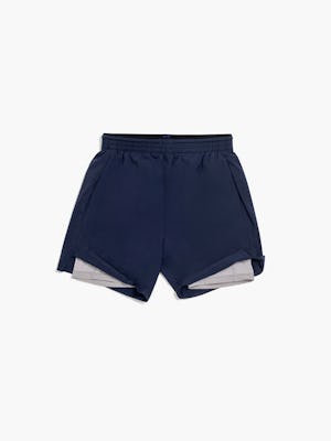 Men's Navy Newton Active Shorts Front View Exposing Compression Liner