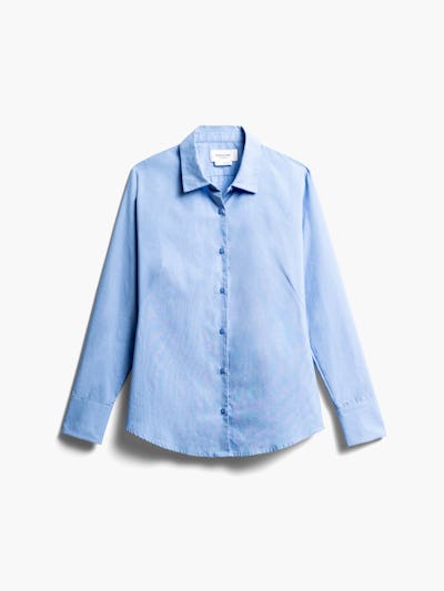 women's solid blue nylon aero dress shirt front