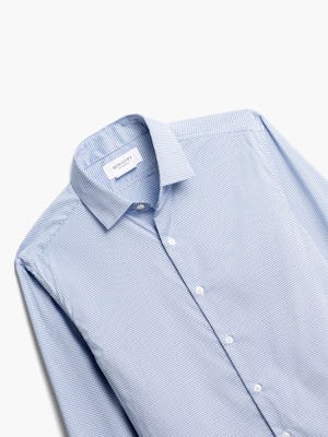 close up of men's blue on blue grid aero dress shirt shot of front