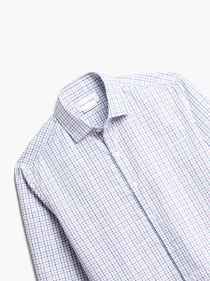 close up of men's lavender tattersall aero zero dress shirt shot of front