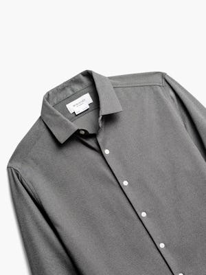 close up of men's charcoal heather brushed apollo dress shirt shot of front