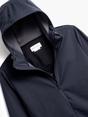 close up of men's navy doppler packable jacket shot of front