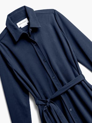 Close up of Womens Navy Apollo Shirt Dress - Front