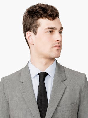 Close up of Men's Grey Velocity Suit Jacket on model facing forward
