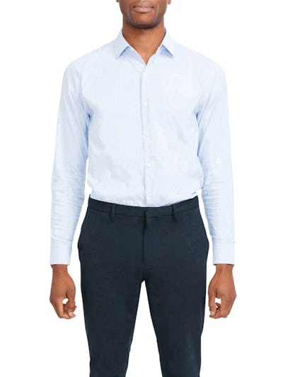 Men's Solid Blue Oxford Nylon Aero Dress Shirt on Model facing forward