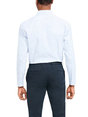 Men's Solid Blue Oxford Nylon Aero Dress Shirt on Model facing backward