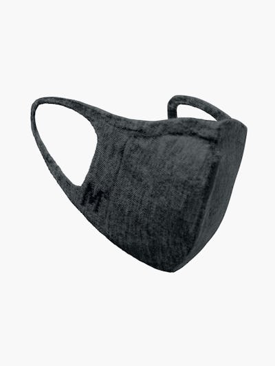dark grey 3d print knit mask 2.0 shot of side showing logo