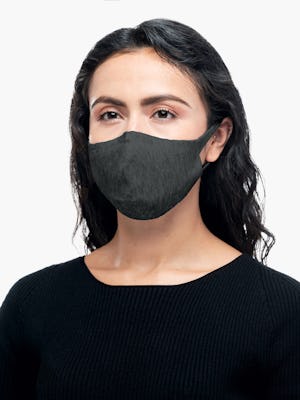 model wearing dark grey 3d print knit mask 2.0 facing forward