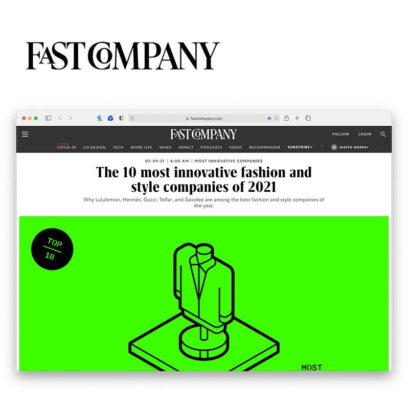 Screenshot of Fast Company's "The 10 most Innovative fashion and style companies of 2021" article