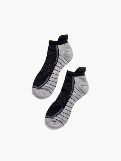 black/light grey atlas ankle socks flat shot of pair