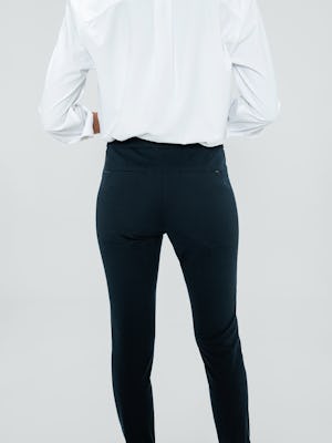 Women's Navy Kinetic Skinny Pant and White Aero Zero Boyfriend Shirt on model back view