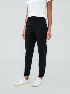 Women's White Luxe Touch Tee and Black Kinetic Pull-On Pant on model