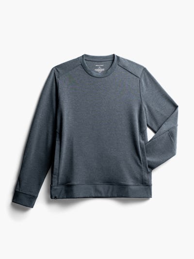 men's dark charcoal fusion terry sweatshirt flat shot of front with sleeve inserted into kangaroo pocket