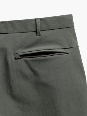 men's olive pace tapered chino zoomed shot of zippered back pocket