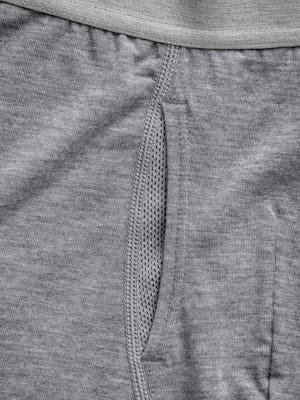 men's medium grey heather composite merino boxer brief close up of fly opening with mesh ventilation