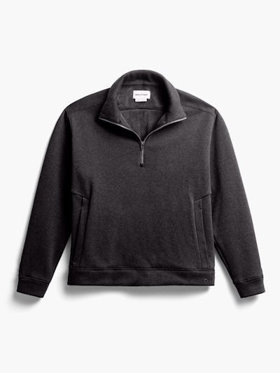 men's black tweed hybrid 1/4 zip pullover flat shot of front