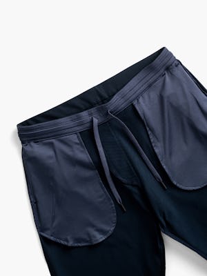 men's navy kinetic jogger close up of inside showing pocket bags and internal waistband