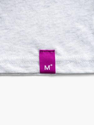 unisex white heather science for better long sleeve tee close up of logo tag on bottom hem