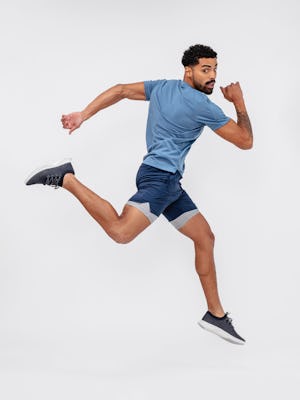 Men's Stone Blue Active Tee on model running