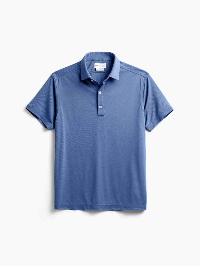 Blue polo t-shirt with Ministry of Supply tag