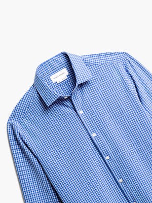 close up of men's blue grid aero zero dress shirt shot of front